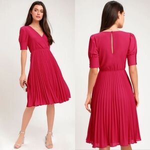 Ali & Jay Angels Flight Berry Pink Pleated Midi Dress